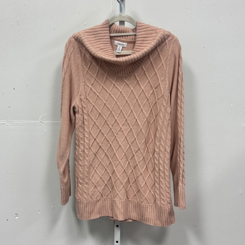 Calvin Klein Womens Dusty Pink Cable Knit Cowl Neck Sweater M9XS6704 Large